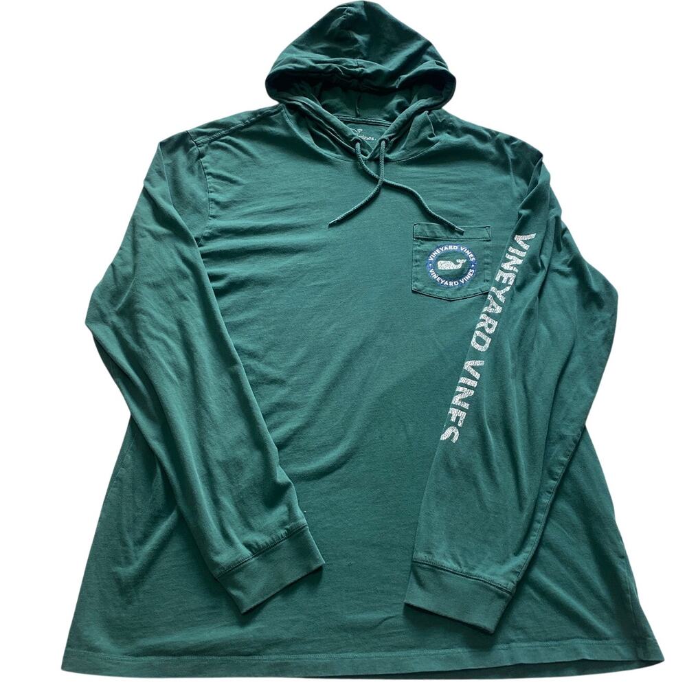 Vineyard Vines Hoodie Tee Mens Large Green Long Sleeve Shirt Graphic Pocket